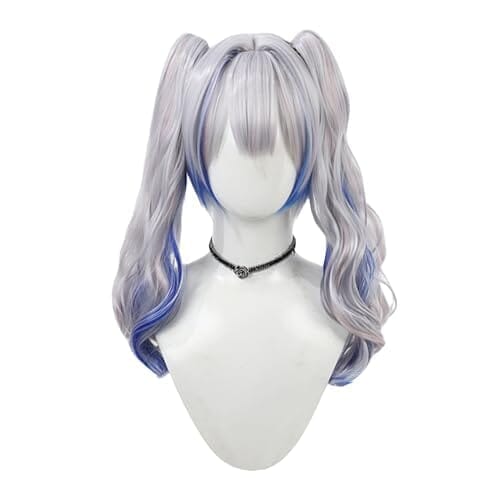 LAOBAO 天音かなた コスプレ ウィッグ 耐熱 変装用ウィッグ ツインテール ロングカール 灰色 青 メッシュ コスチューム小物 パーティー 仮装 ハロウィン お祭り イベント cosplay wig (天音かなた ラビットホール)
