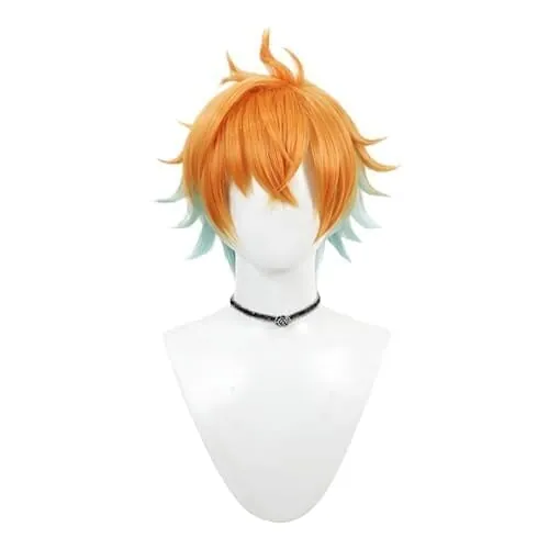 ボズとガルヤ 宇佐美リト Usami Rito ヒーロー 男ウィッグ メンズ かつら 短髪 ボブショート フルウィッグ 男性用 オレンジ グラデーション コスプレ 仮装 ハロウィン