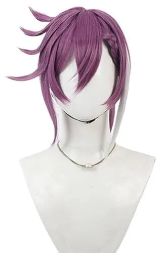 万象院ハッカ コスプレウィッグ ストレート かつら ポニーテール 一体 小物 パープル 耐熱 wig ハイライト 小顔 反り返る 三つ編み アバター 造形必要 イベント (パープル+シルバー)