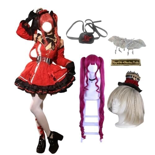 [HAOJEE] 宝鐘マリンコスプレ衣装 海賊団船長 メイド服 ワンビース ロリータ 洋服 同人服『髪飾り、小物、全アクセサリー、ウイッグ付き』cosplay コスチューム 日常 文化祭 学園祭 変装 仮装 クリスマス パーティ ハローウィン (宝鐘マリンセット『ウイッグ付き』,XL)