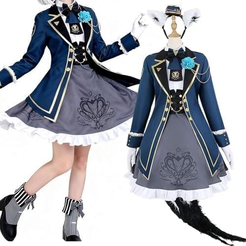 [青空COS]カチューシャ＋手袋＋尻尾付き 白上フブキ コスプレ 衣装 ウィッグ 靴 追加可 しらかみ ふぶき 服 文学際 学園祭 ハロウィン イベント コスチューム 撮影 大人 仮装 (L, 衣装)